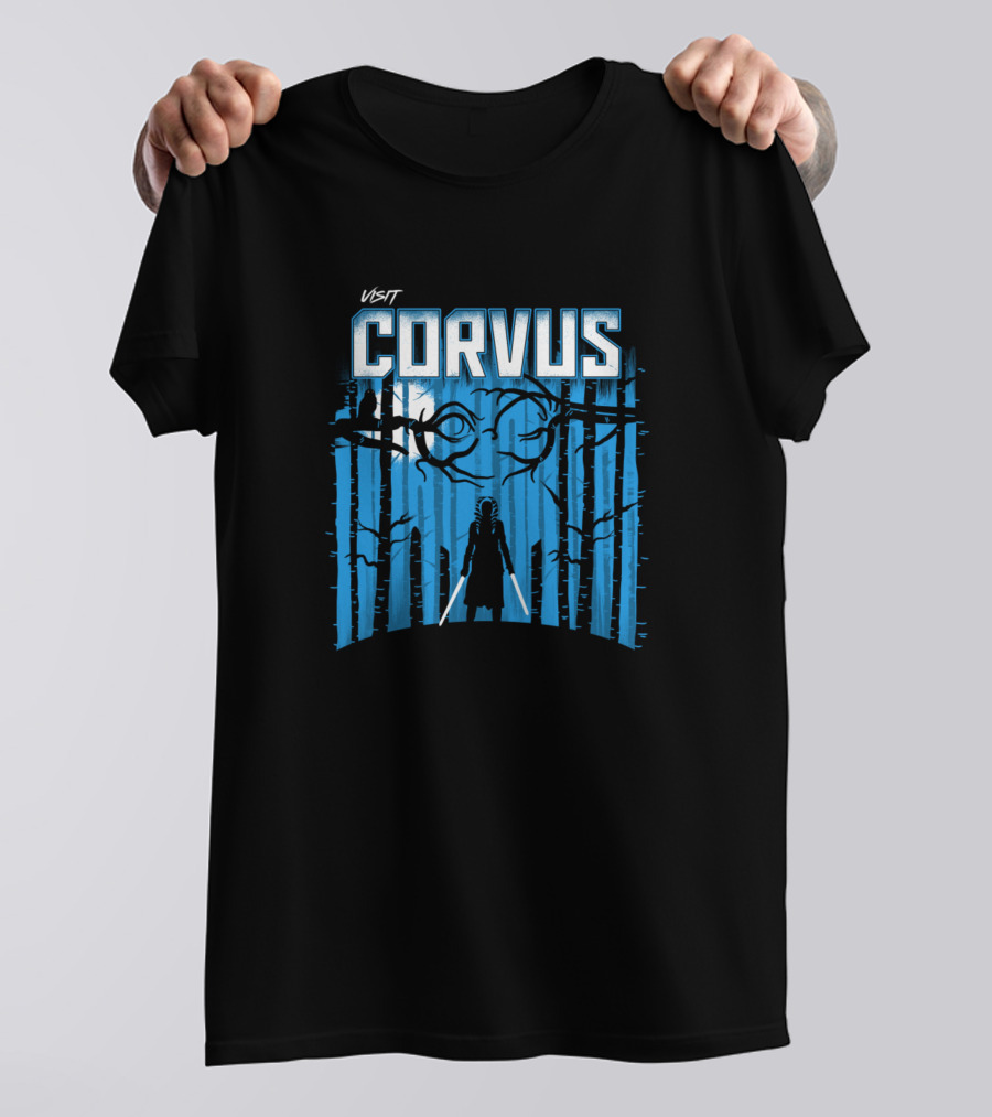 Visit Corvus Mysterious Forest Silhouette With Swords And Crescent Moon T-Shirt