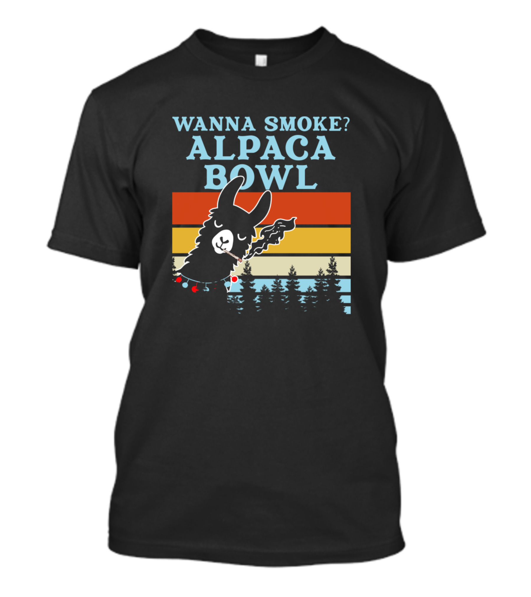 Wanna Smoke Alpaca Bowl Weed Funny Llama Retro Sunset Forest Vibes T-Shirt