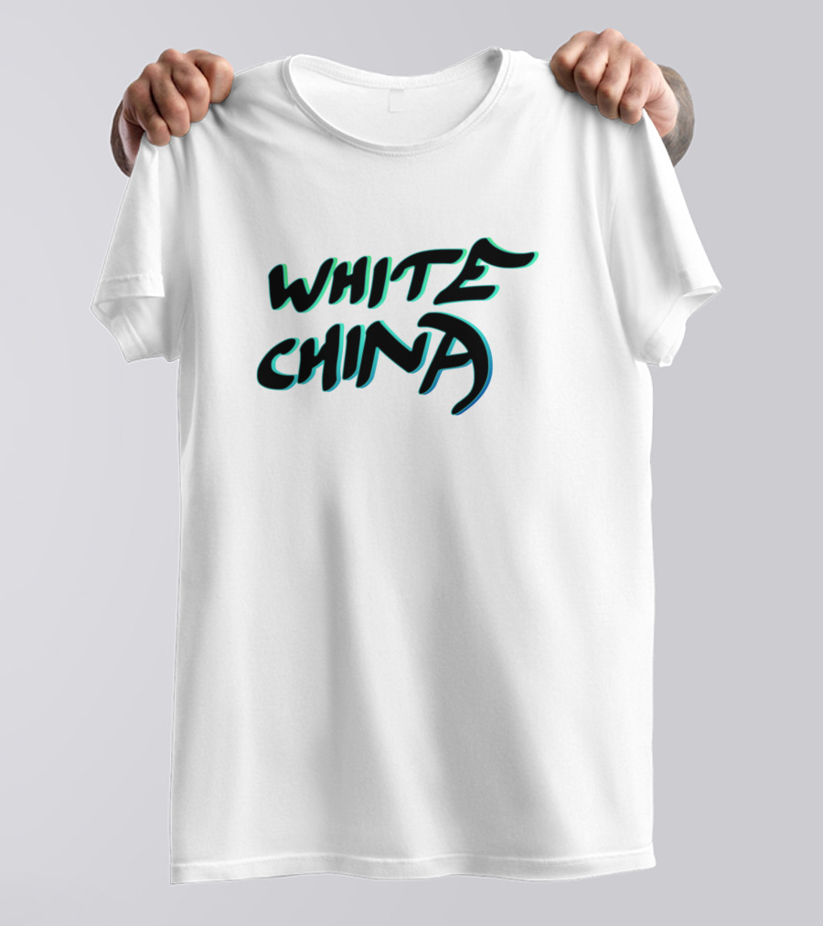 White China Black Background Retro Neon Letters T-Shirt