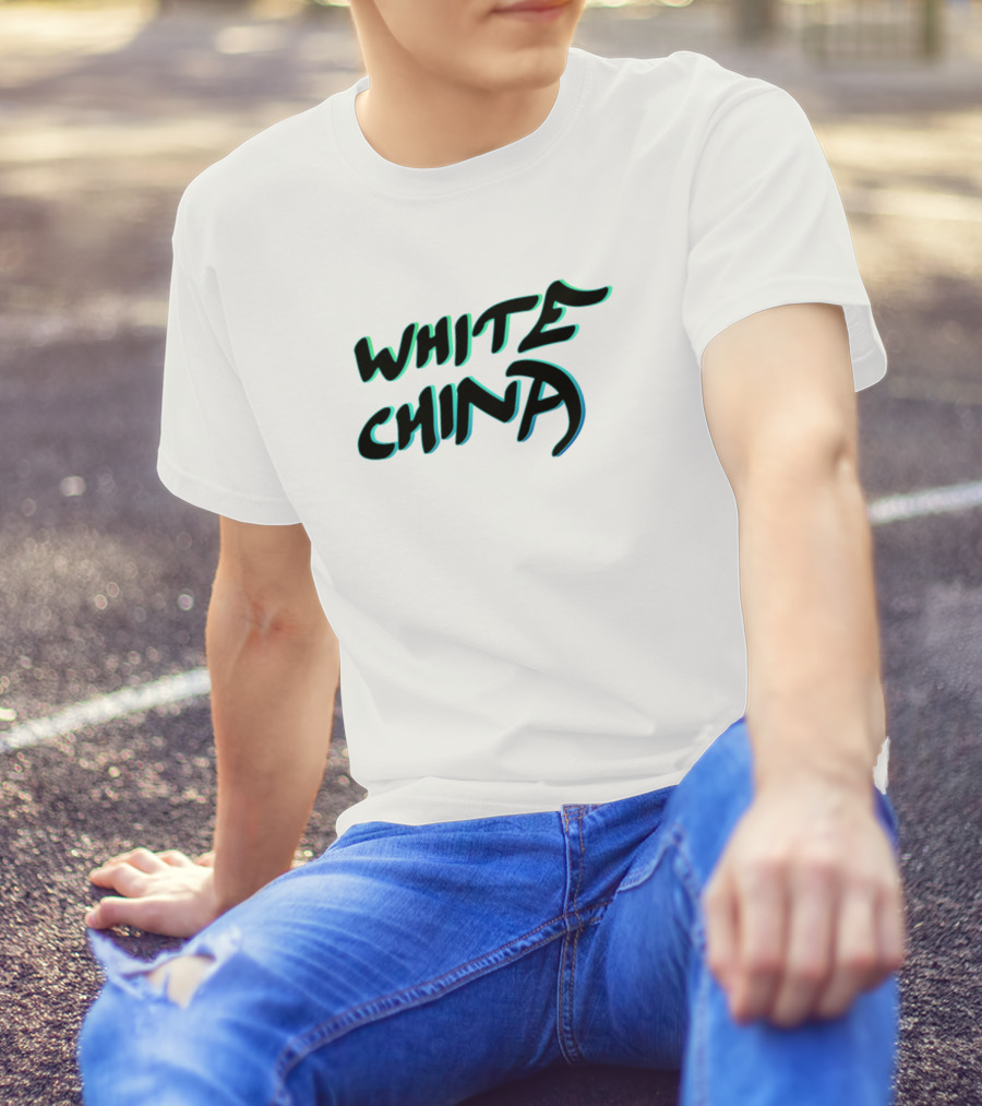 White China Black Background Retro Neon Letters T-Shirt