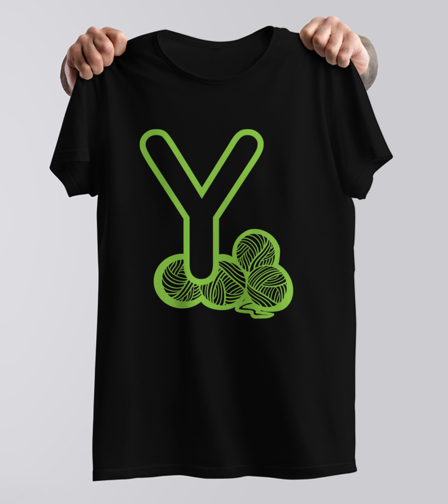 Y For Yarn Green Glow Knitting Motif T-Shirt
