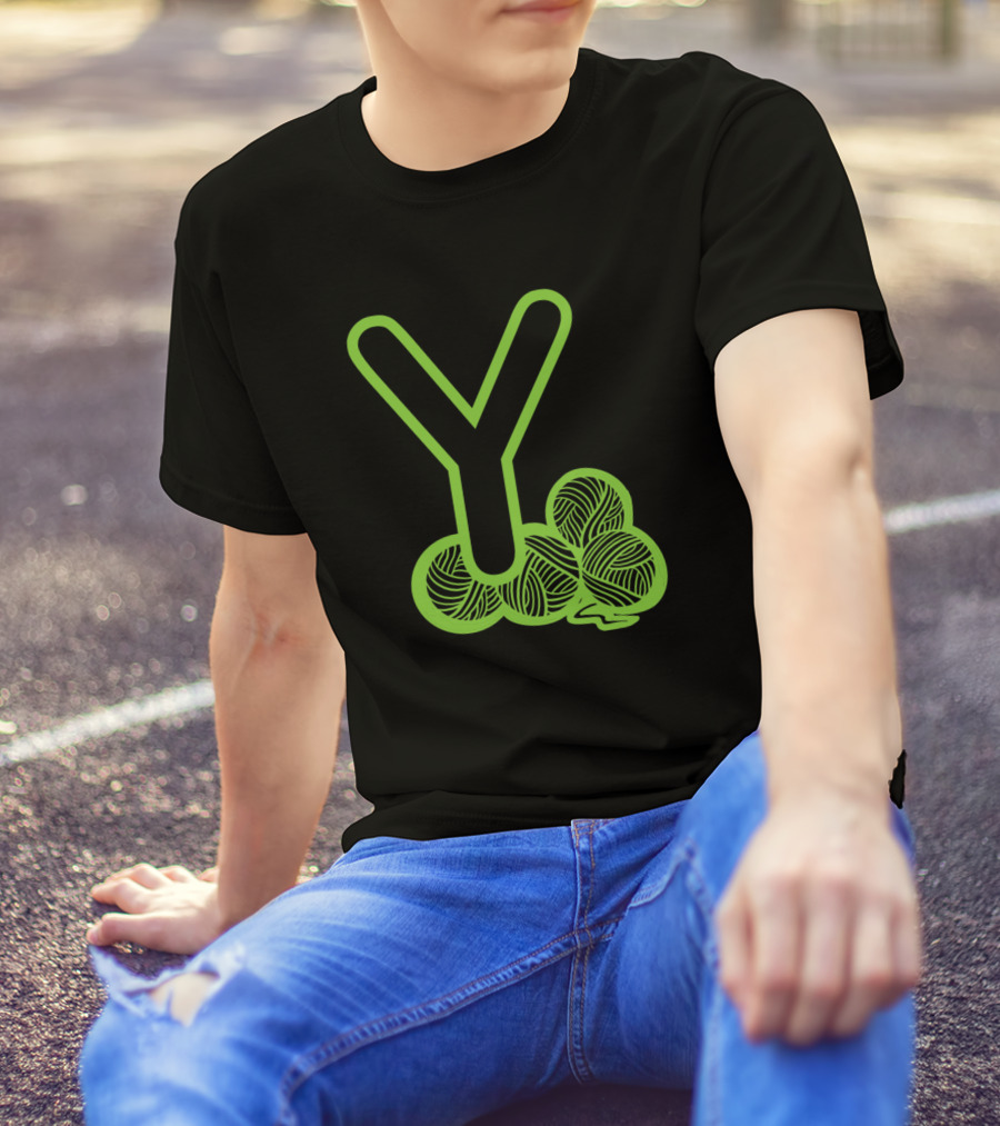 Y For Yarn Green Glow Knitting Motif T-Shirt