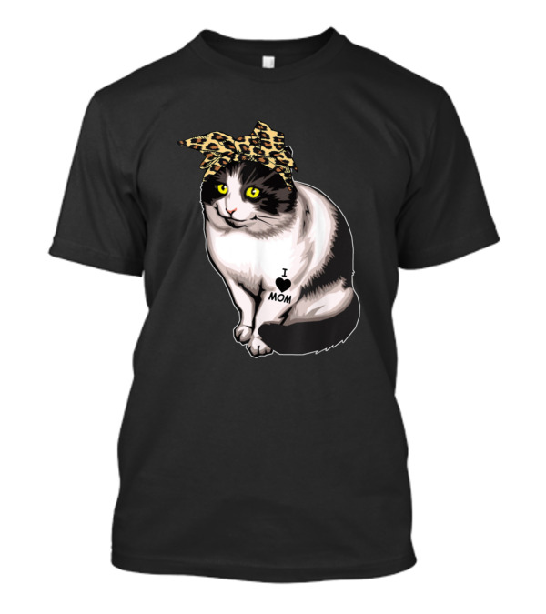 I Love Mom Cat Leopard Bandana Tattoo T-Shirt