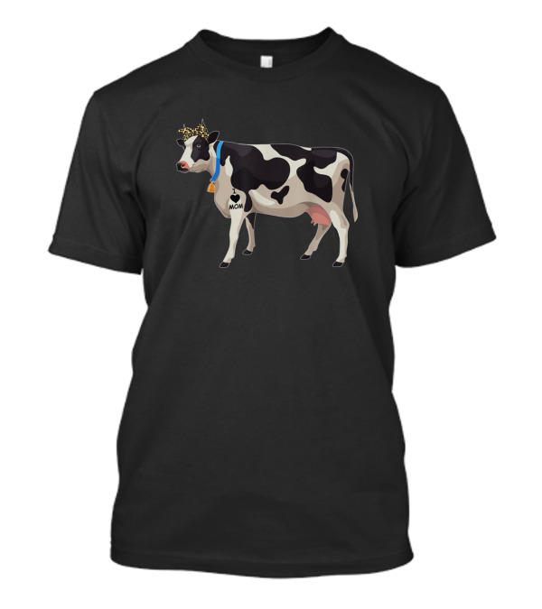 I Love Mom Cow Tattoo Black And White Cow With Flower Crown T-Shirt