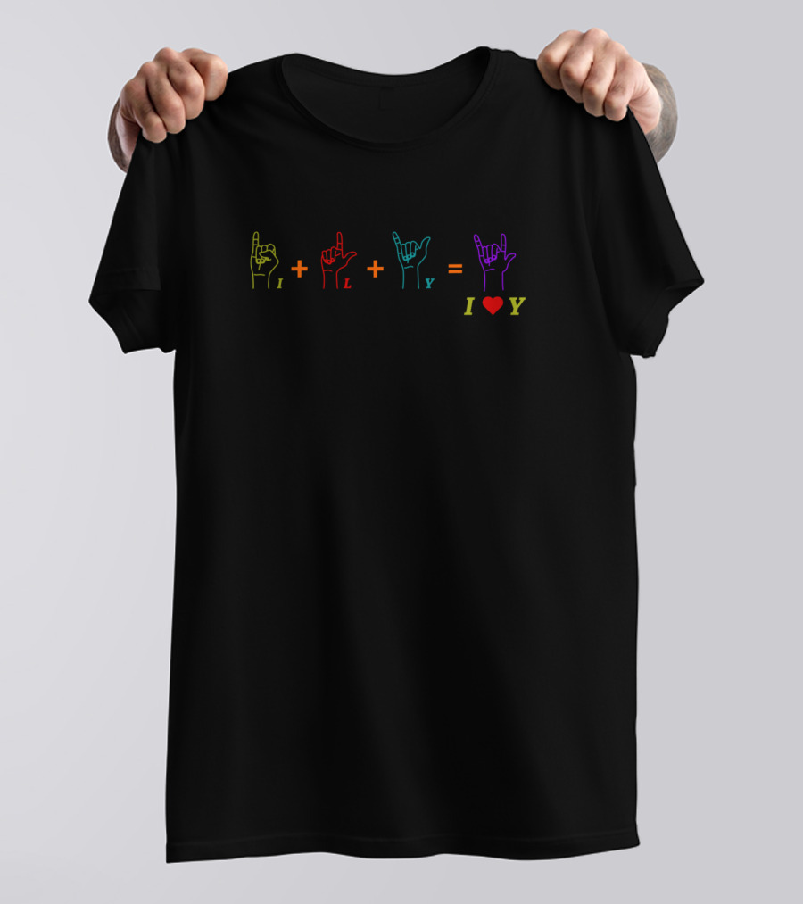 I Love You ASL Colorful Hand Signs Equation T-Shirt