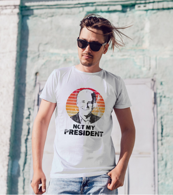 Joe Biden Not My President Vintage Black Text Retro Stripes T-Shirt