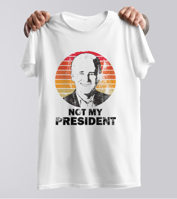 Joe Biden Not My President Vintage Black Text Retro Stripes T-Shirt