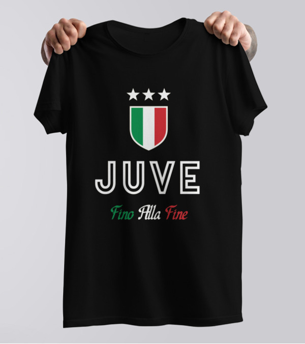 Juve Fino Alla Fine Italia Tricolor Shield Three Stars T-Shirt