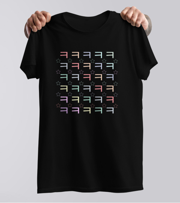 Korean Hahaha Colorful Repeated Symbols With Stars T-Shirt