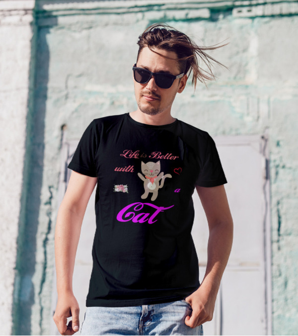 Life Is Better With A Cat Heart And Flower Accents T-Shirt