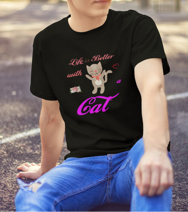 Life Is Better With A Cat Heart And Flower Accents T-Shirt