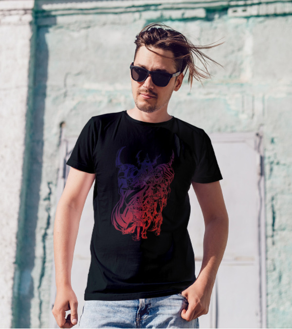 Light Warrior Multicolored Silhouette Heroic Fantasy Warrior Trio T-Shirt