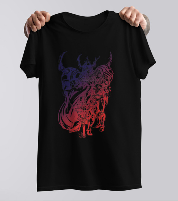 Light Warrior Multicolored Silhouette Heroic Fantasy Warrior Trio T-Shirt