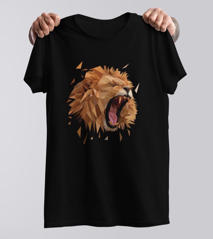 Lion Geometric Roaring Low Poly T-Shirt