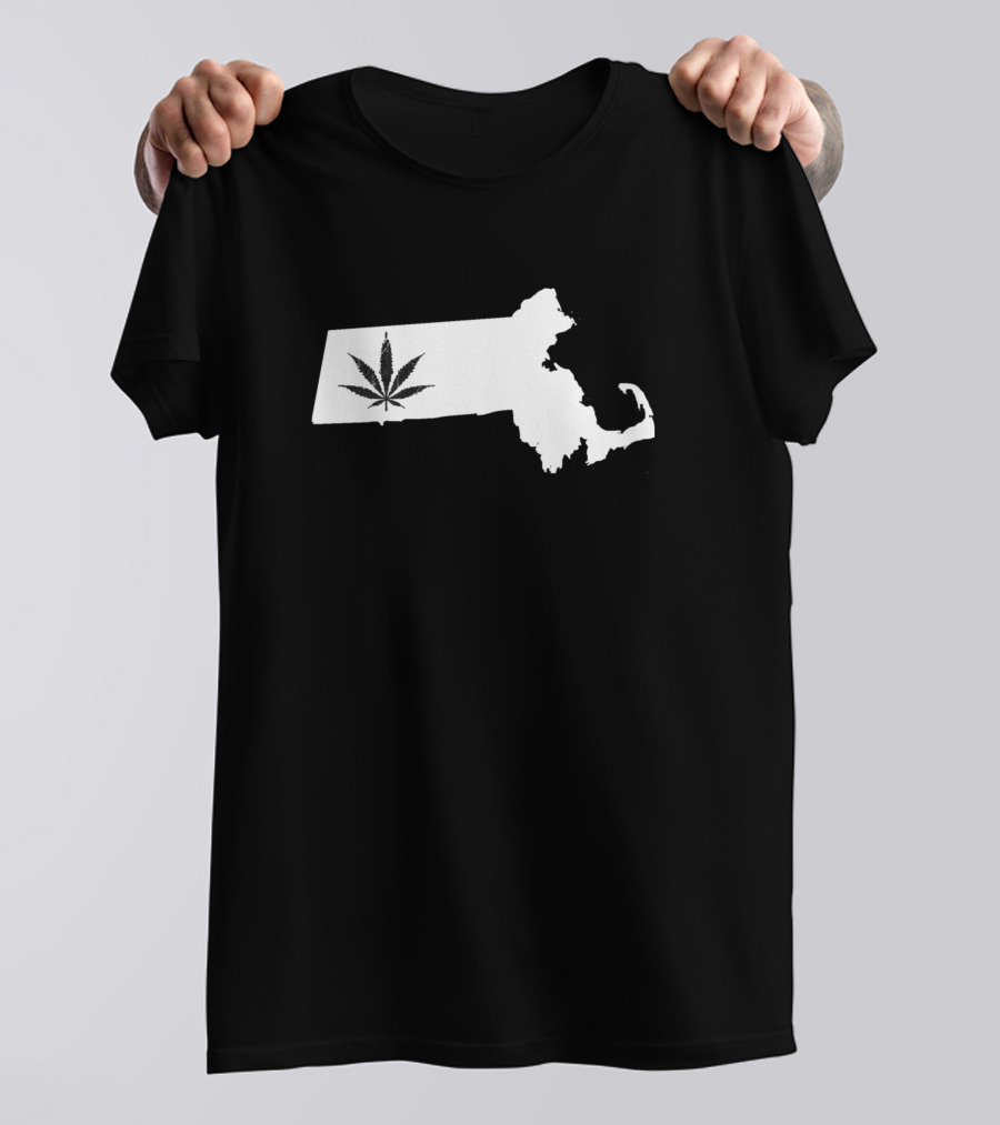 Massachusetts State Map With Cannabis Leaf Weed 420 T-Shirt