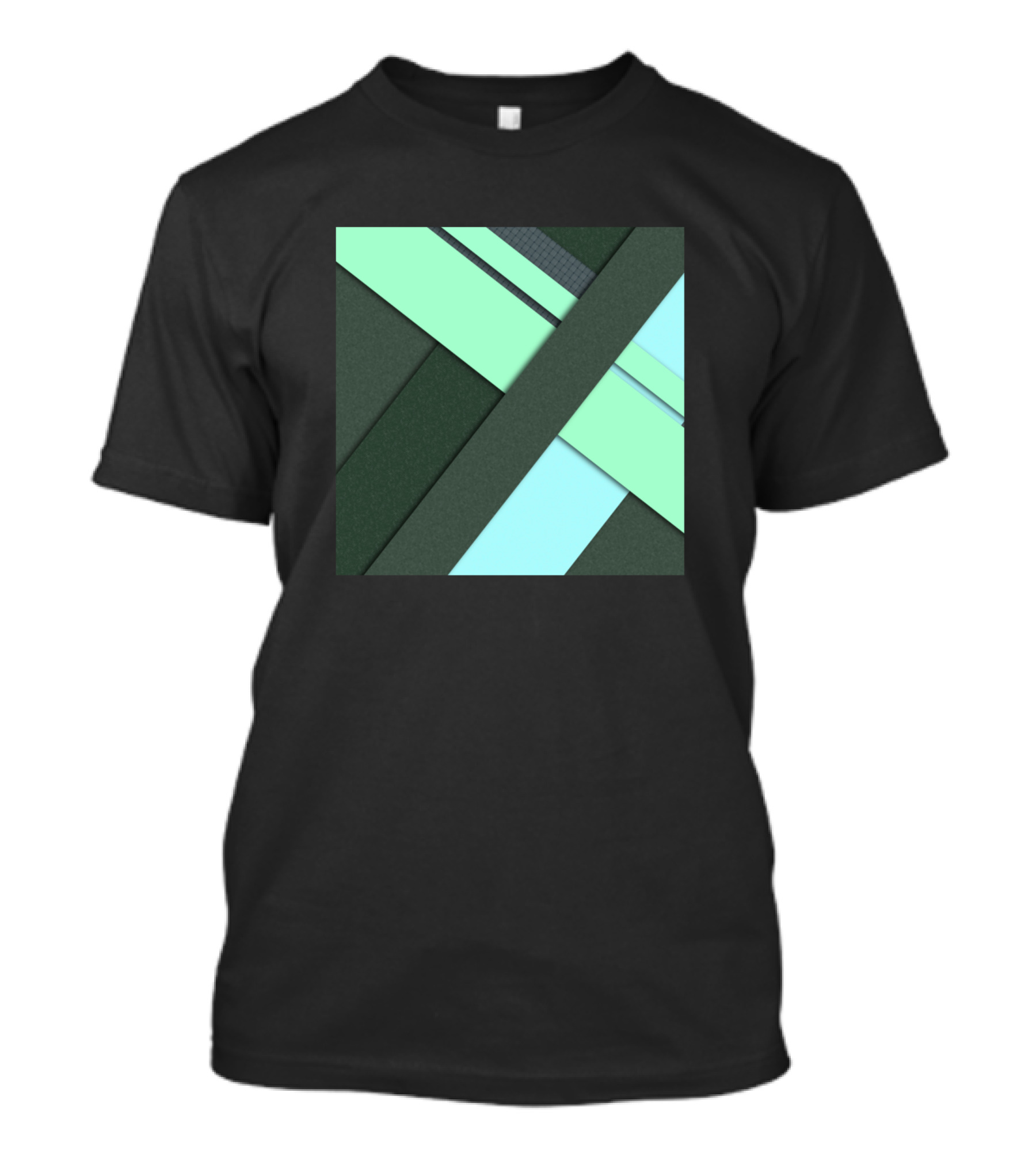 Material Geometric Overlapping Stripes In Green And Cyan Squares T-Shirt