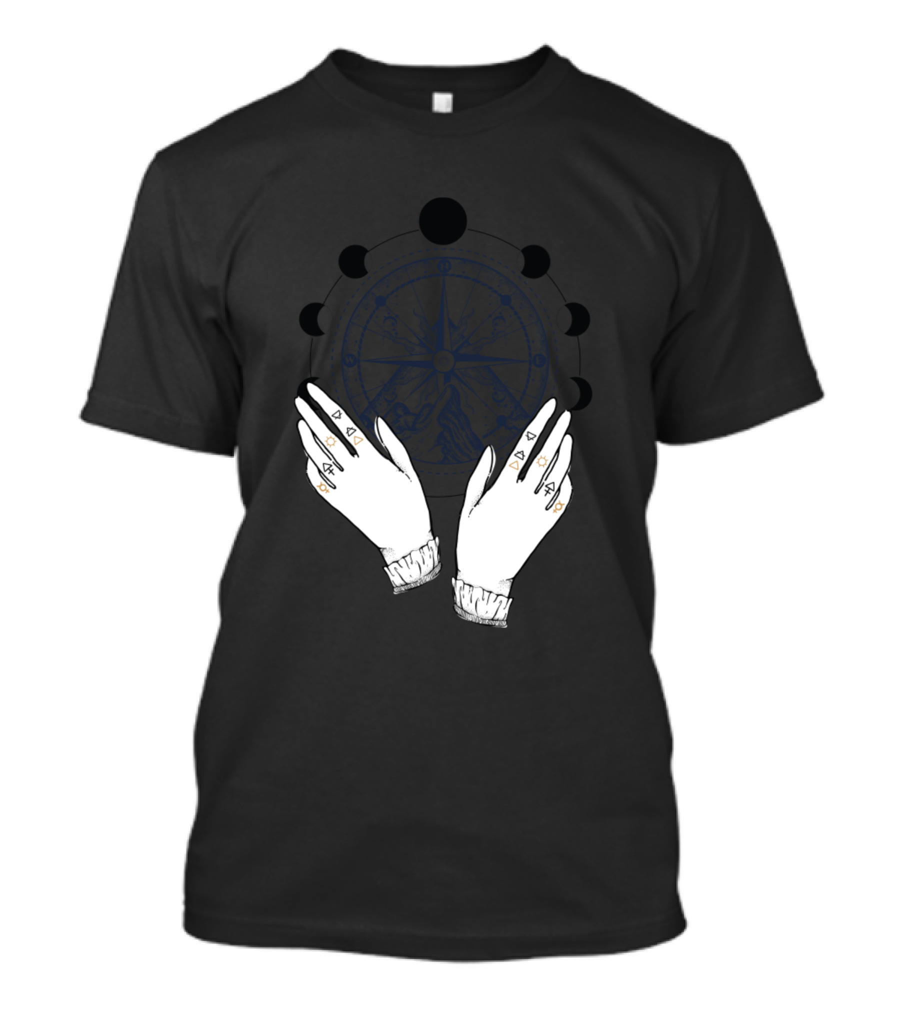 Moon Phases And Hand Symbolism Watercolor Boho Aesthetic T-Shirt
