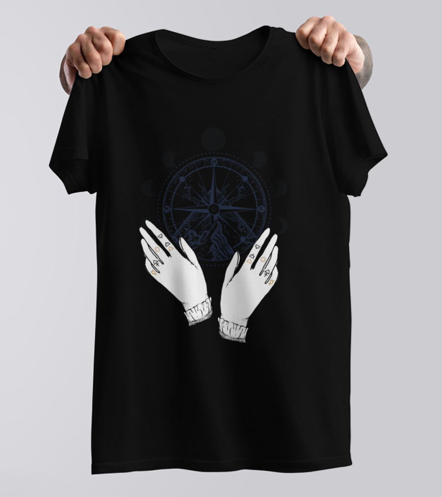 Moon Phases And Hand Symbolism Watercolor Boho Aesthetic T-Shirt