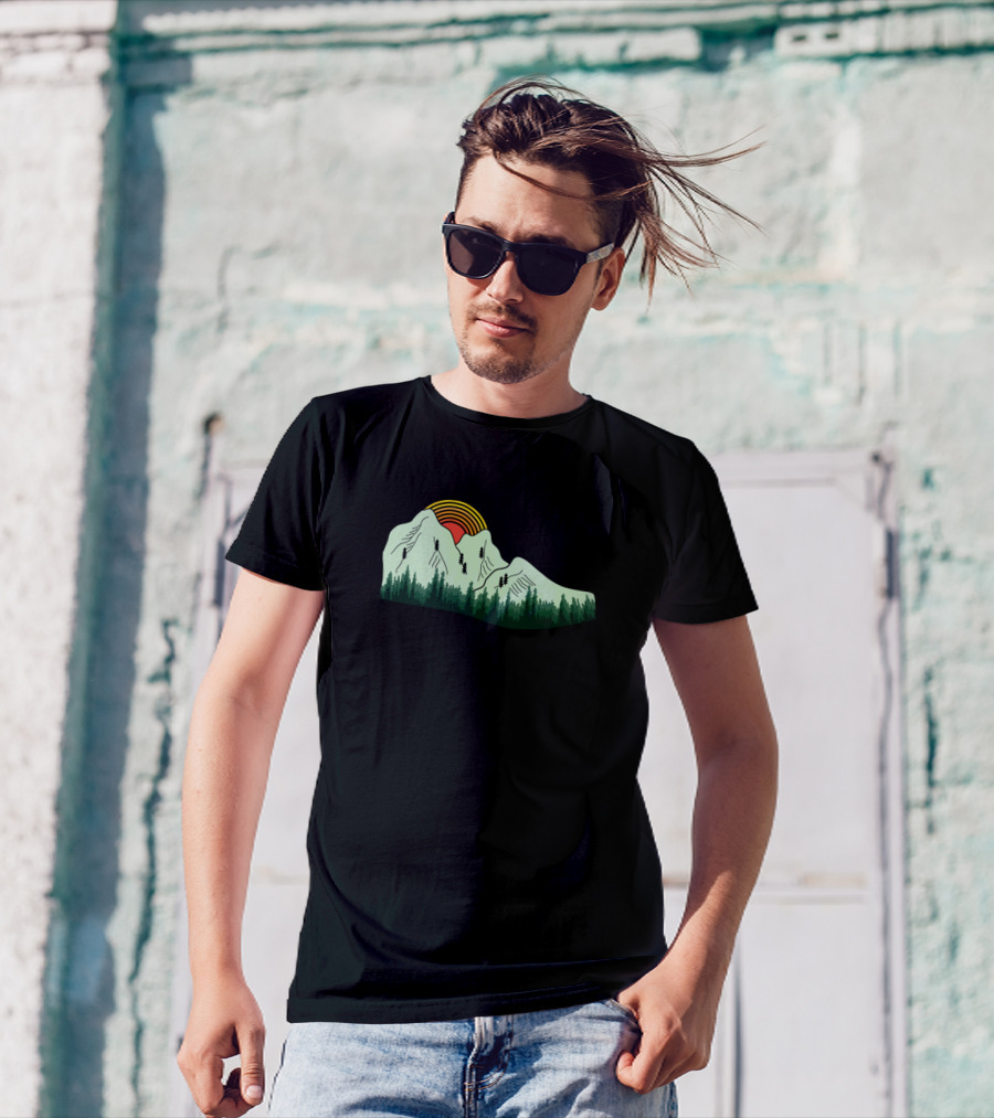 Mountain Boot Landscape With Forest And Sunset Scene T-Shirt