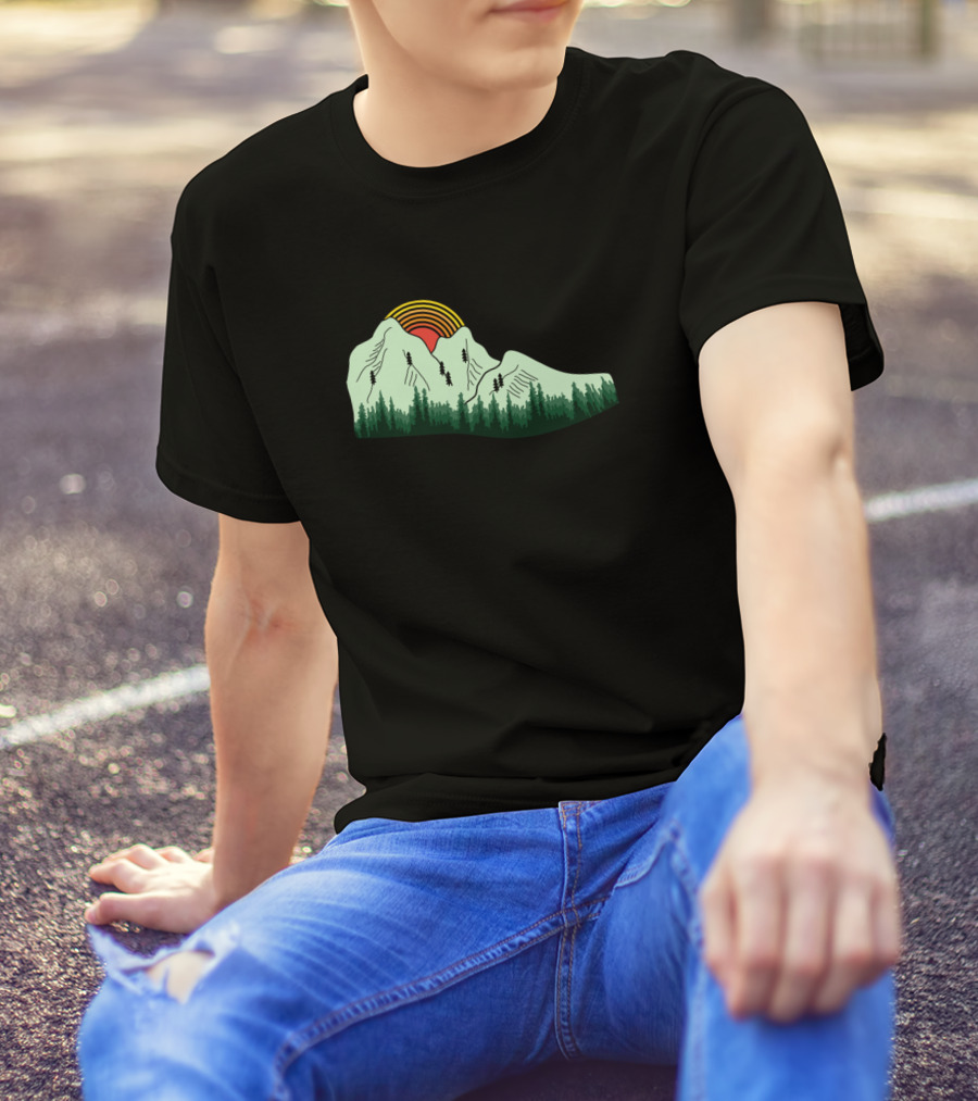 Mountain Boot Landscape With Forest And Sunset Scene T-Shirt