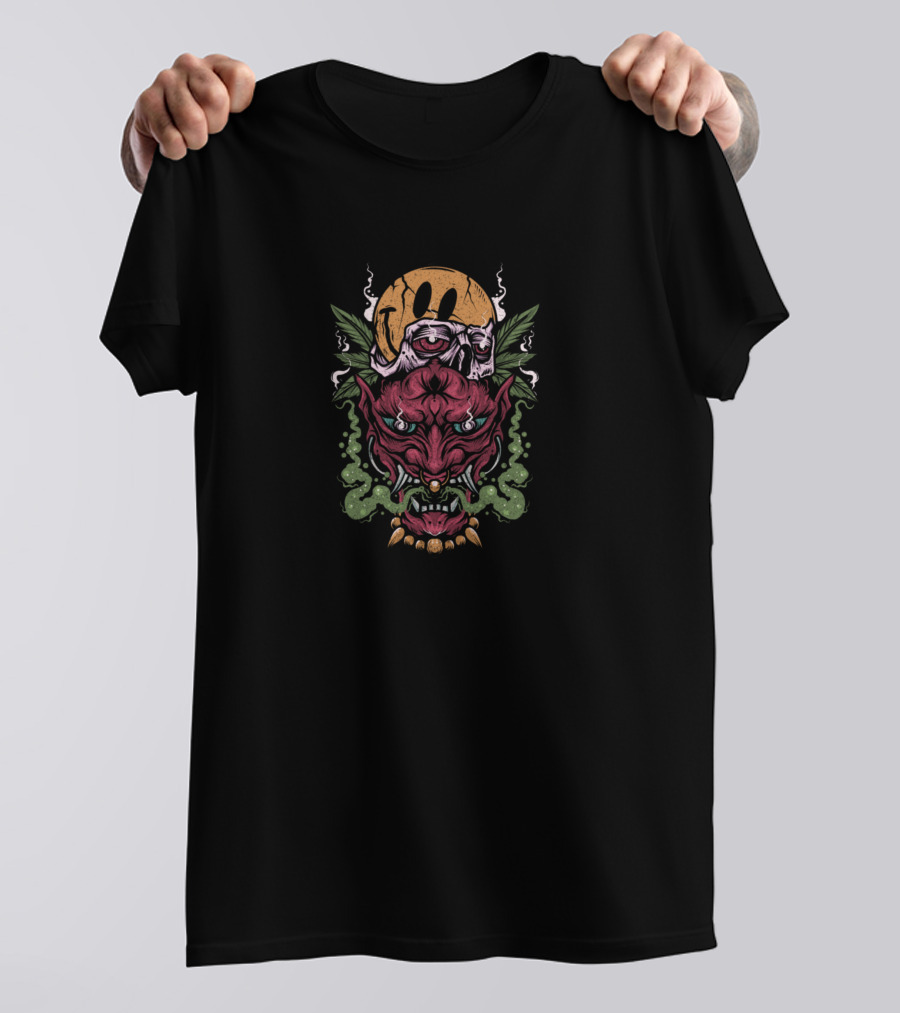 Onimask Stoned 420 Demon With Marijuana Leaves And Smoke T-Shirt