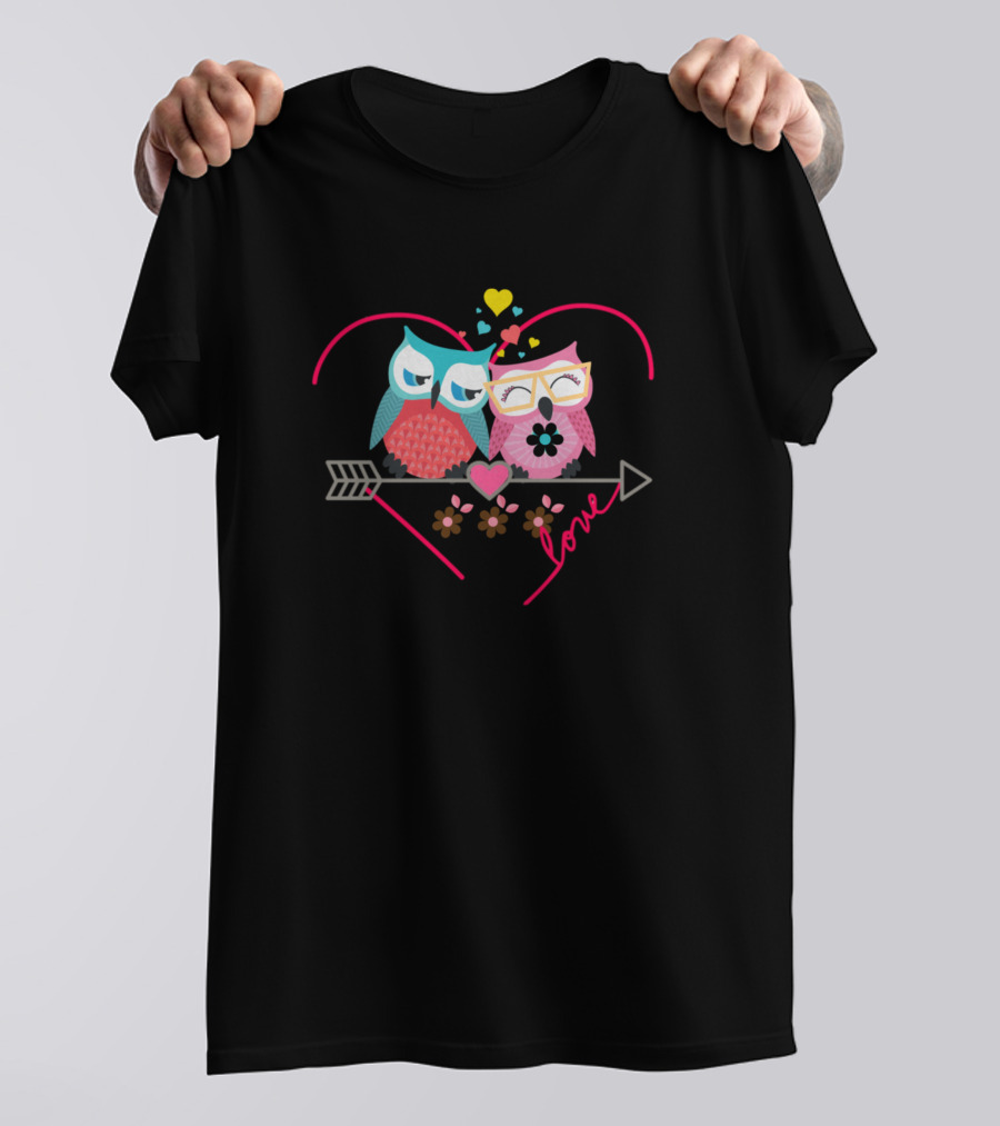 Owl You Need Is Love Heart Arrow Flowers T-Shirt