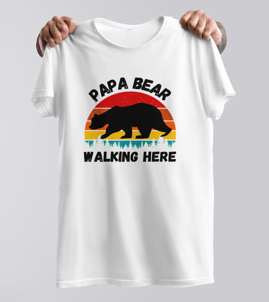 Papa Bear Walking Here Sunset Stripes T-Shirt