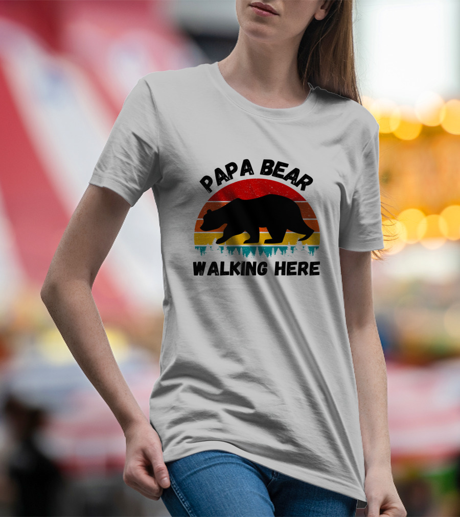 Papa Bear Walking Here Sunset Stripes T-Shirt