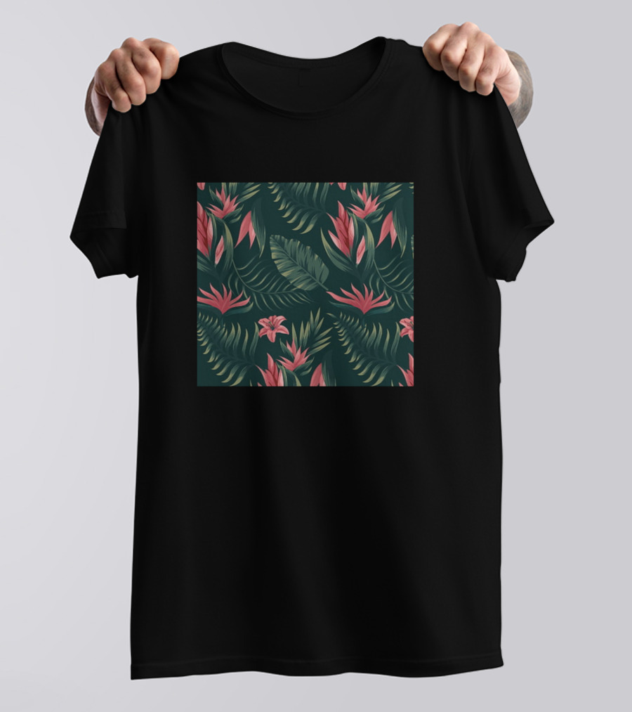 Tropical Foliage And Pink Floral T-Shirt