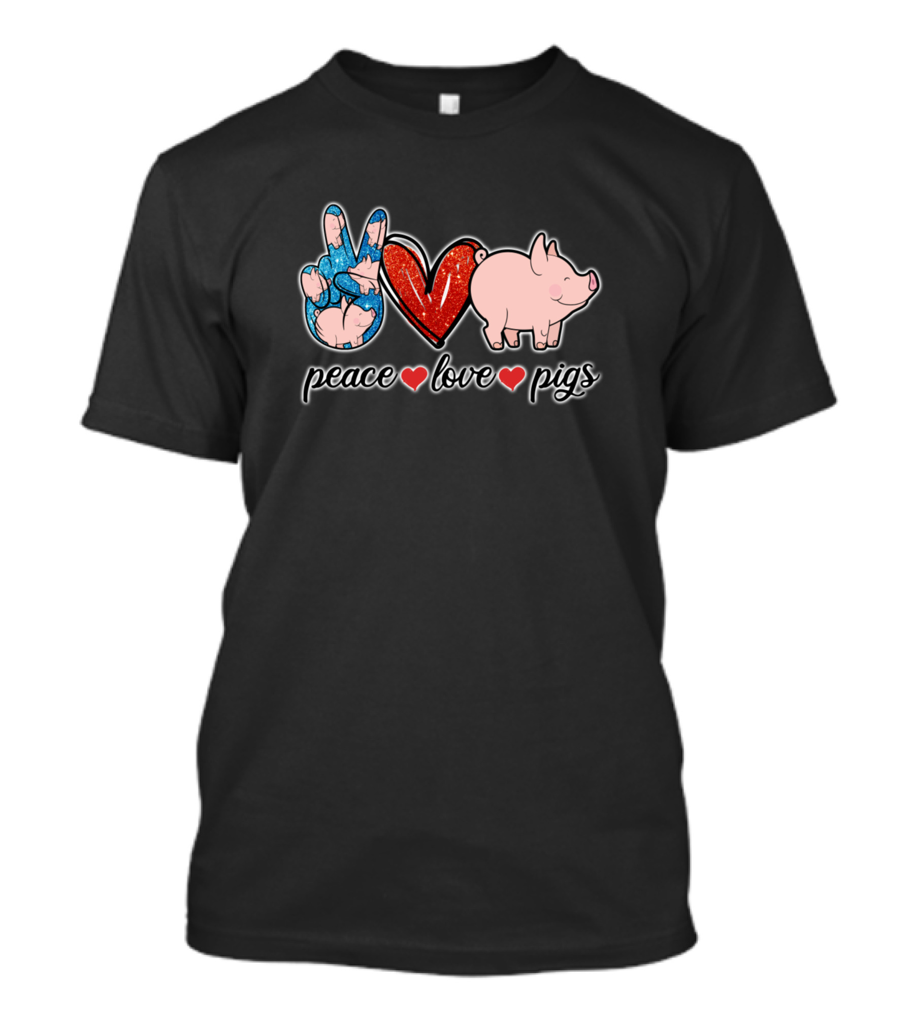 Peace Heart Pig With Hand Symbol And Glitter Accents T-Shirt