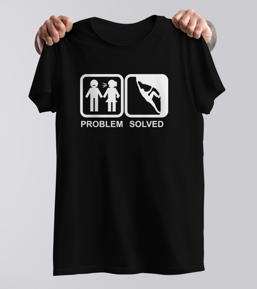Problem Solved Rock Climbing Stick Figure T-Shirt