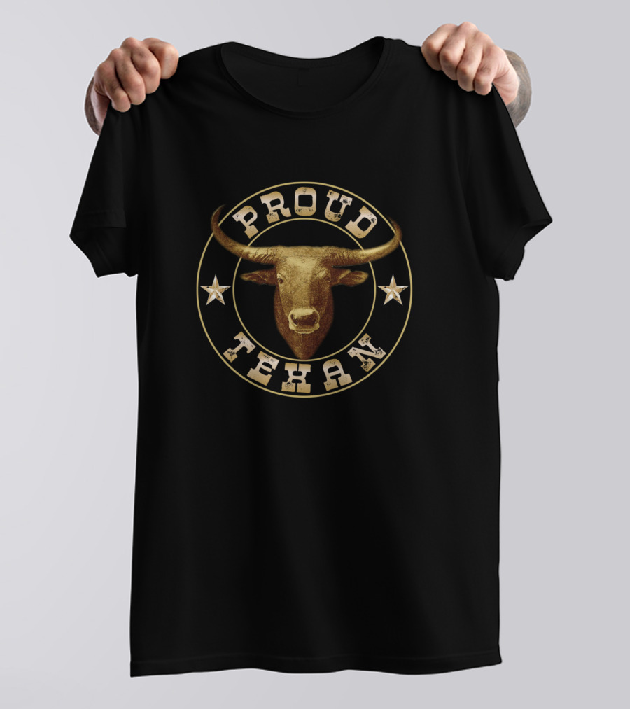 Proud Texan Longhorn Steer With Stars In Texas Circle T-Shirt