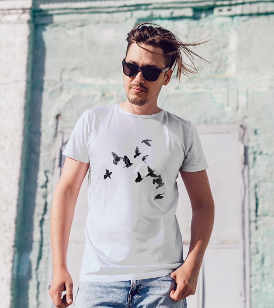Quest For Glory Birds And Floral Motif T-Shirt