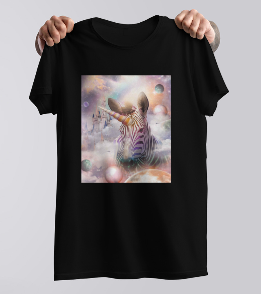 Rainbow Unicorn Zebracorn Cosmic Fantasy Castle T-Shirt