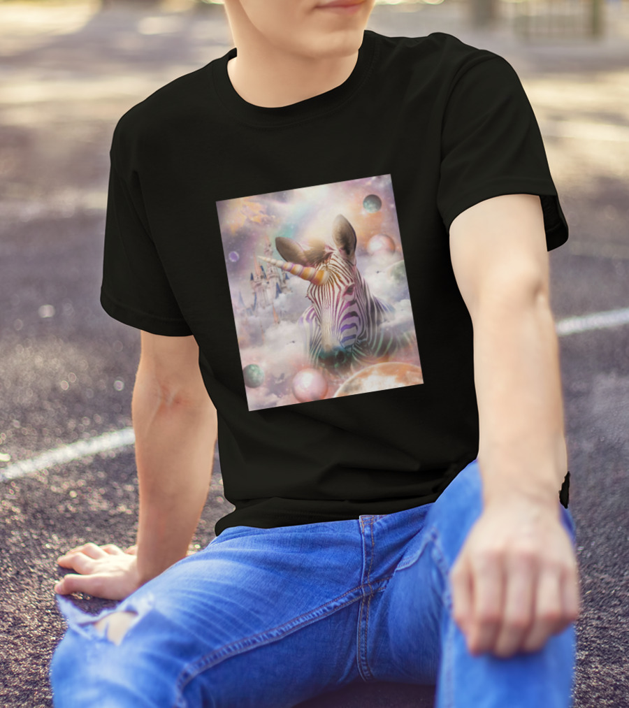 Rainbow Unicorn Zebracorn Cosmic Fantasy Castle T-Shirt