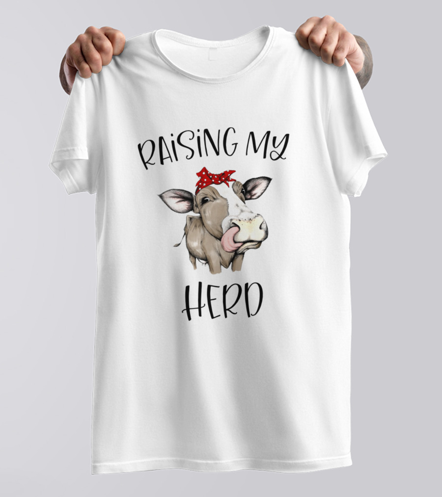 Raising My Herd Cow With Polka Dot Bow Bandana T-Shirt