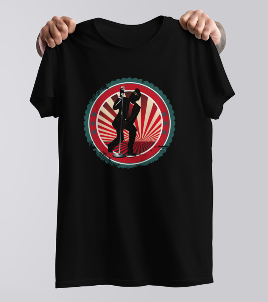 Rock Retro Iconic Microphone Silhouette Performance T-Shirt