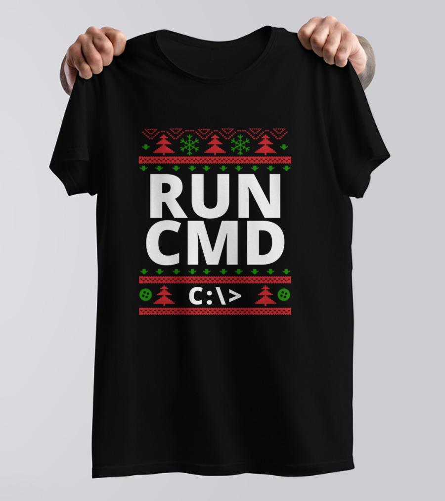RUN CMD C:\> Computer Nerd Christmas Ugly T-Shirt