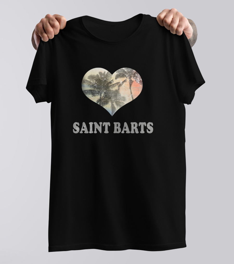Saint Barts Heart Tropical Palm Tree Beach Souvenir T-Shirt