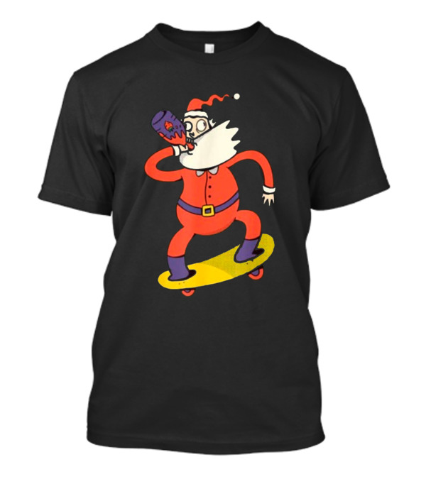 Santa With Skateboard And Drink T-Shirt