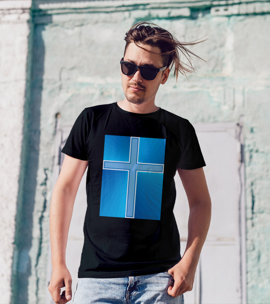 Shiny Blue Cross Radiant Background T-Shirt