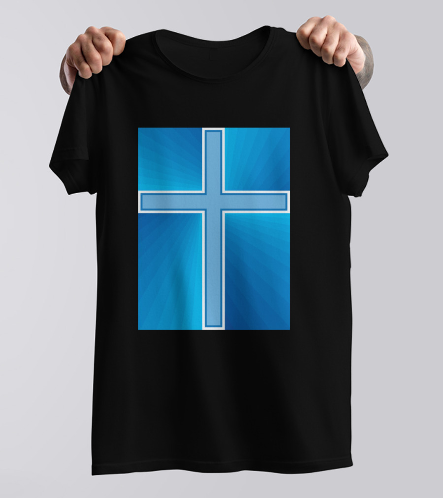 Shiny Blue Cross Radiant Background T-Shirt