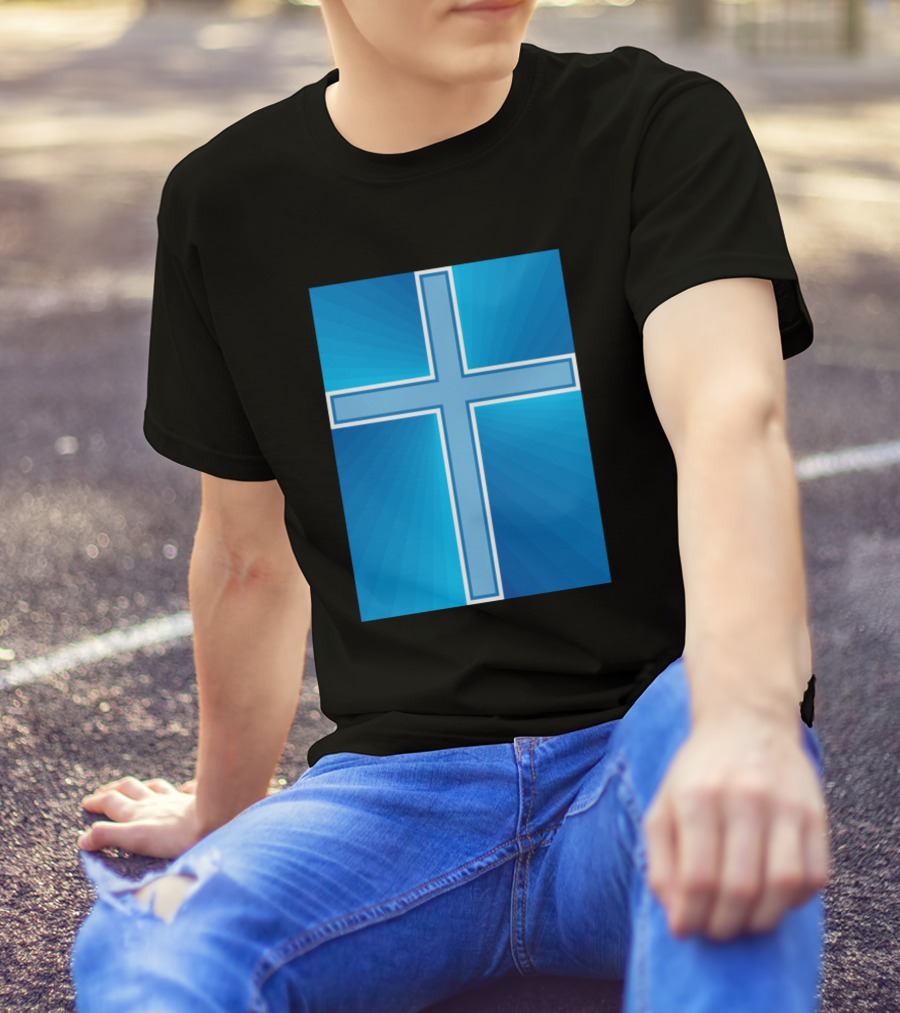 Shiny Blue Cross Radiant Background T-Shirt