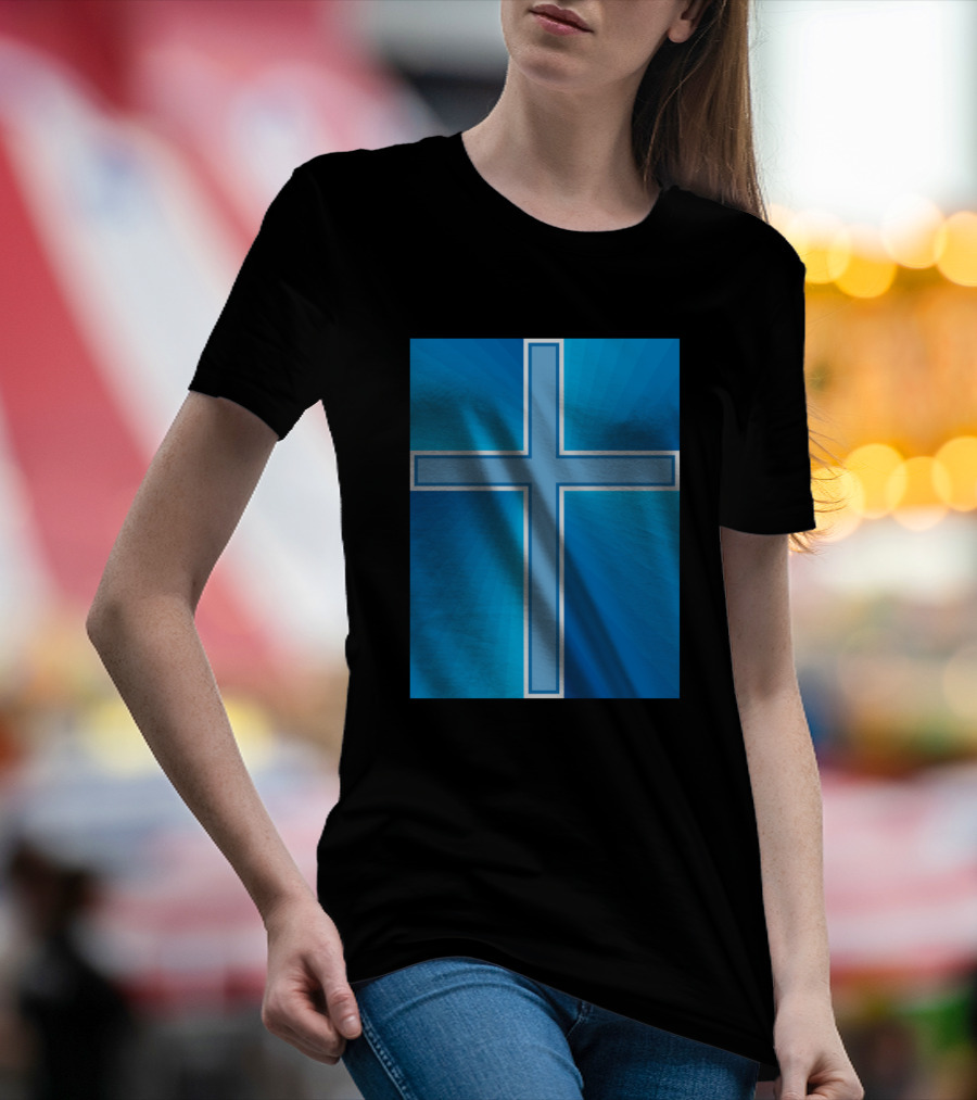 Shiny Blue Cross Radiant Background T-Shirt
