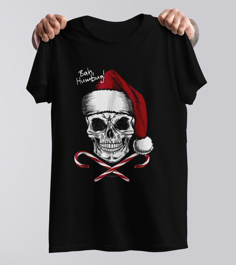 Bah Humbug Skull Santa With Candy Canes Christmas Funny T-Shirt
