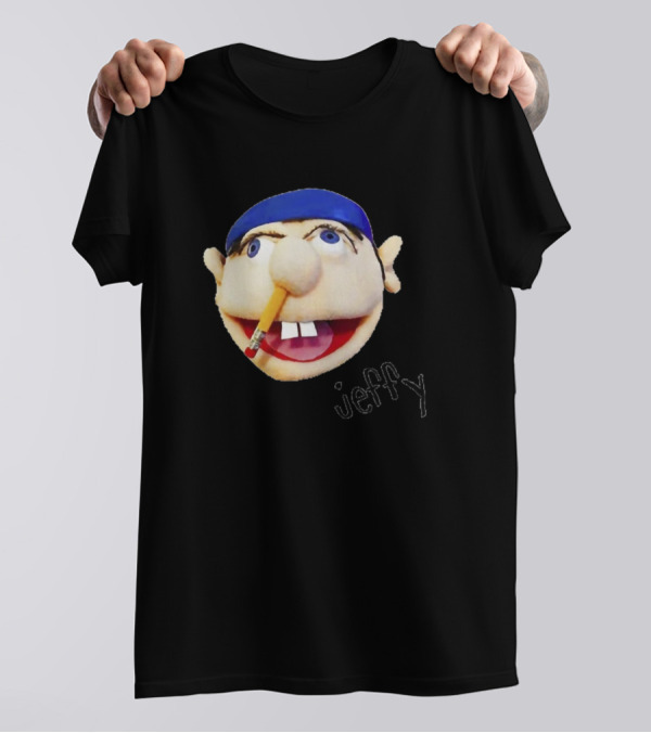 SML Jeffy Puppet Face With Blue Hat And Pencil In Nose T-Shirt