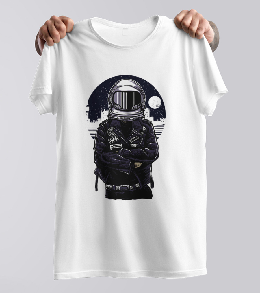 Rebel Astronaut Cosmonaut Spaceman Space Adventure With Moon Background T-Shirt