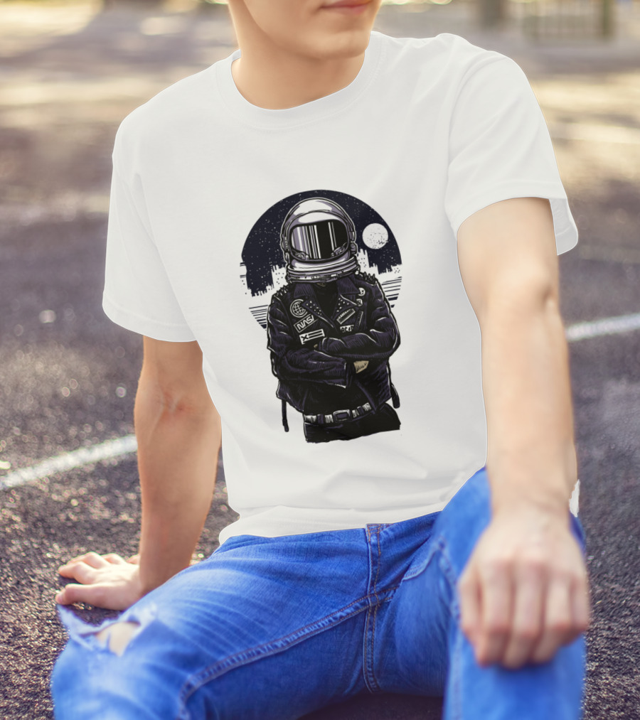 Rebel Astronaut Cosmonaut Spaceman Space Adventure With Moon Background T-Shirt