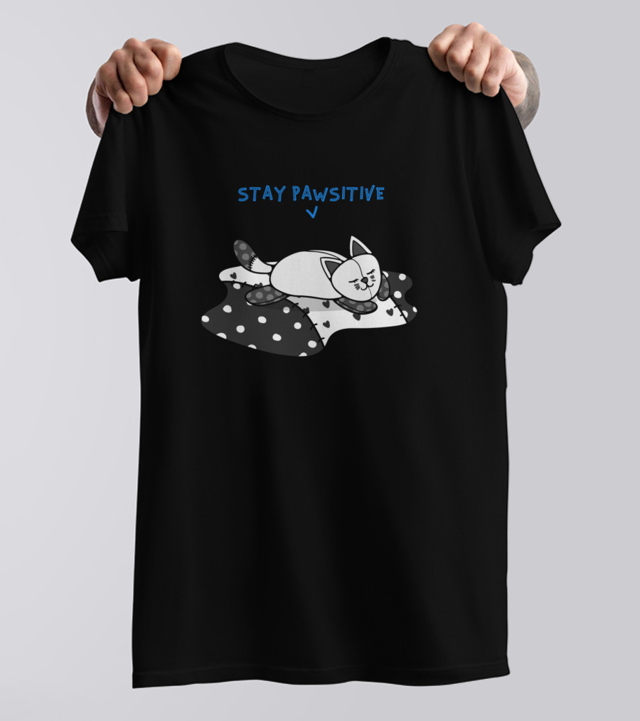 Stay Pawsitive Cute Sleeping Kitten On Polka Dot Blanket T-Shirt