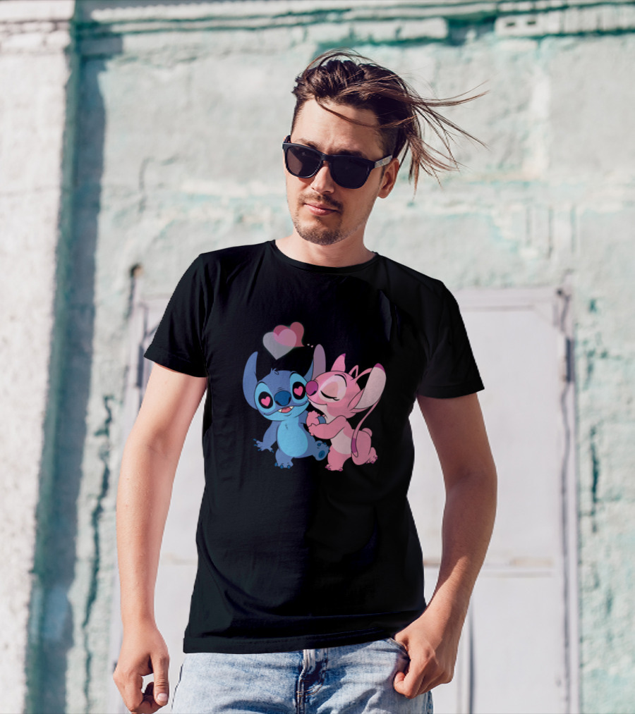 Stitch And Angel Love Heart Embrace T-Shirt